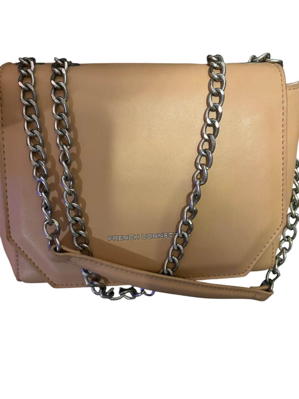 French Connection Beige Leather Shoulder/ Crossbody with Silver Chain